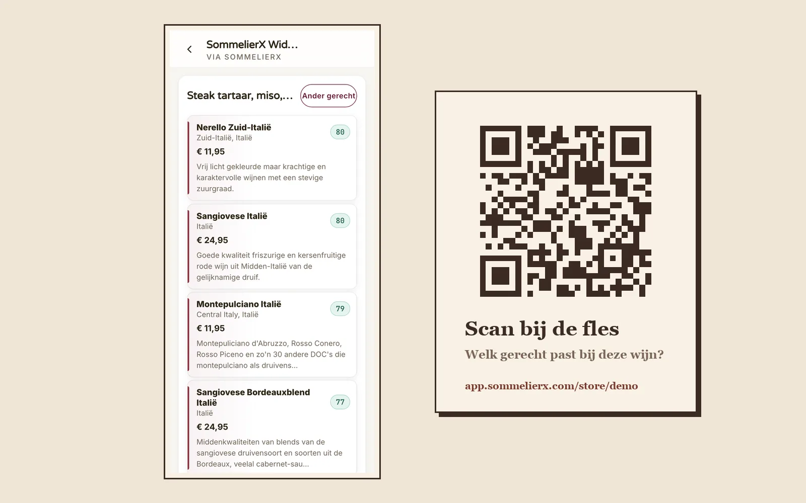 Telefoon met wijnadvies uit het assortiment van een voorbeeldwinkel